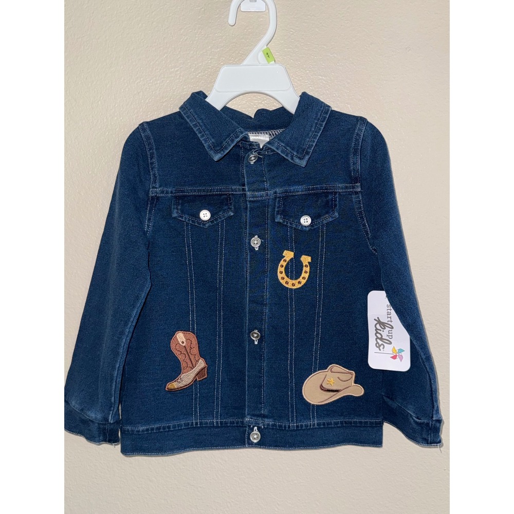 Start Up Kids Western Denim Jacket Dark Wash Cowboy Patches 4T NWT A5331501